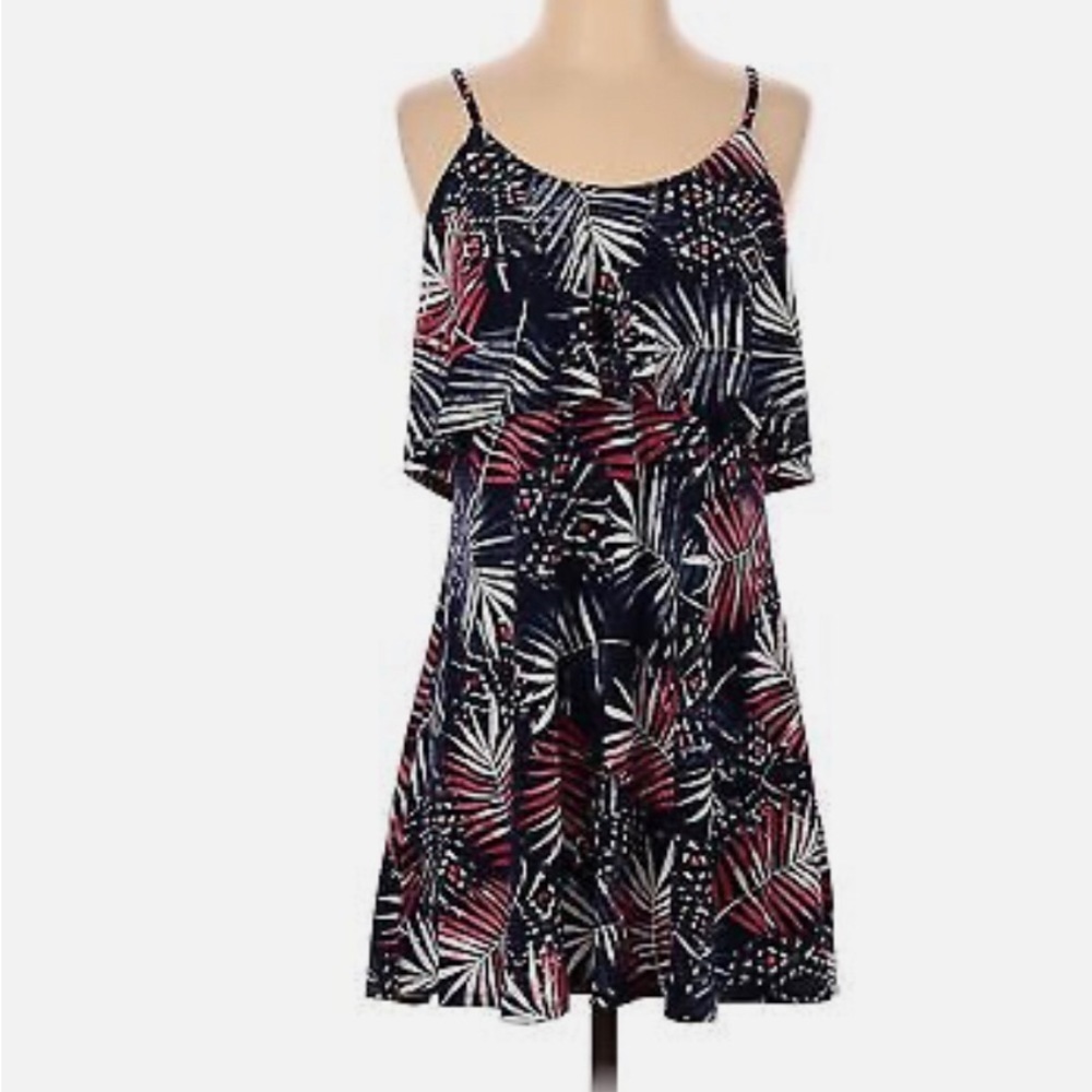 EXPRESS Red White Blue Palm Trees Mini Dress Spaghetti Straps Women’s XS NEW